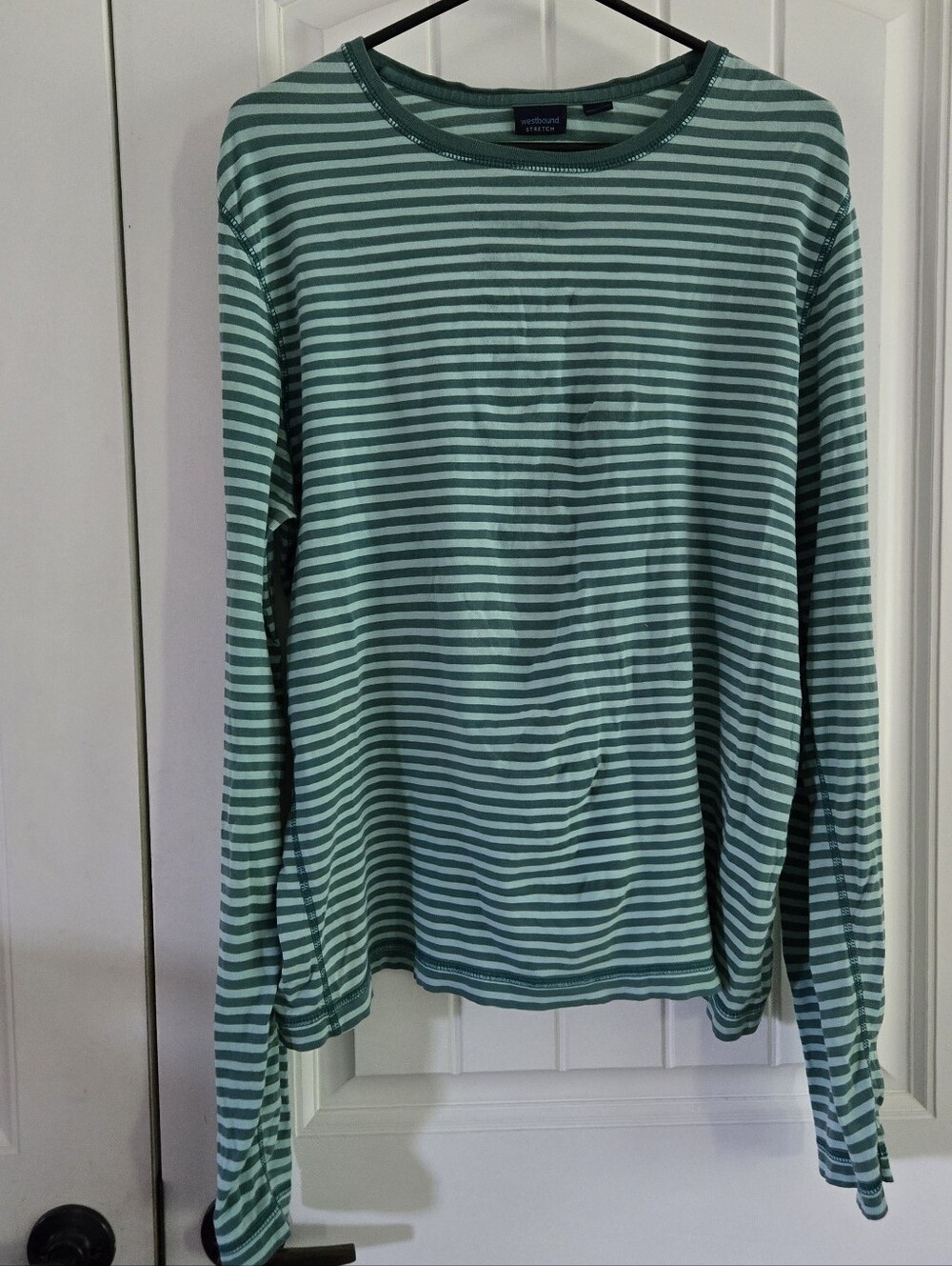 Westbound Green Striped Long Sleeve Crewneck Tee Shirt Casual Preppy L